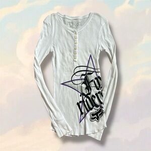 Y2K Fox Riders ribbed button down fitted long sleeve